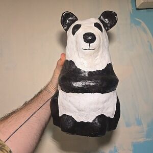 VTG 1940s Weird Ceramic Panda Bear Piggy Bank Pottery B&W Unique 12x7" USA‎ MCM